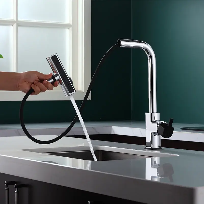 Brass Pull Out Spring Kitchen Faucet
