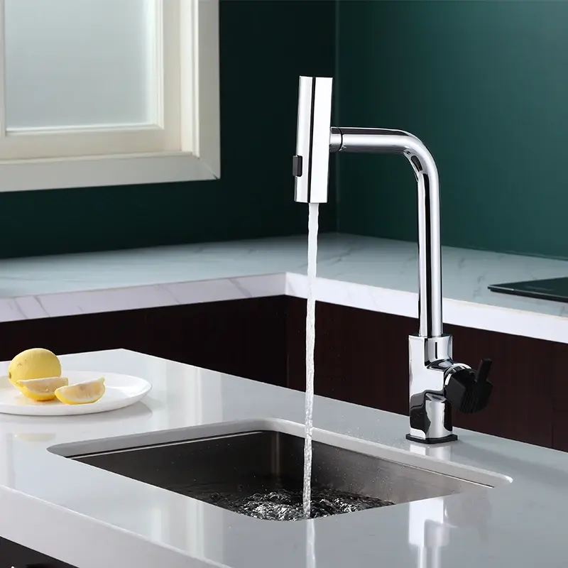 Brass Pull Out Spring Kitchen Faucet