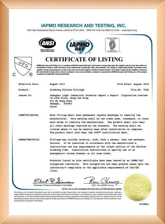 Kingsdom UPC IAPMO sanitary faucet certification